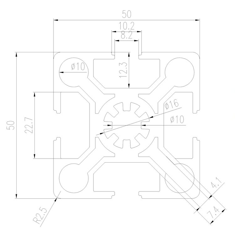 EFE8-5050工業(yè)鋁型材尺寸圖