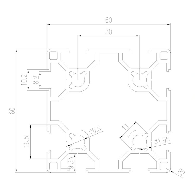 EFE8-6060B工業鋁型材尺寸圖