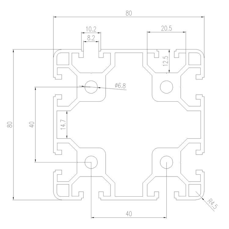 EFE8-8080A工業鋁型材尺寸圖