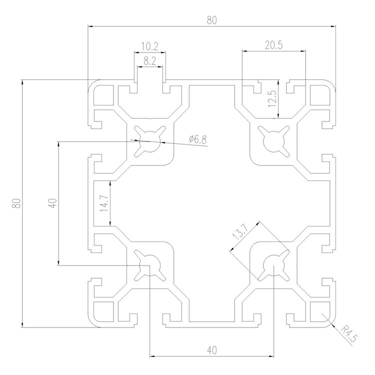 EFE8-8080B工業鋁型材尺寸圖