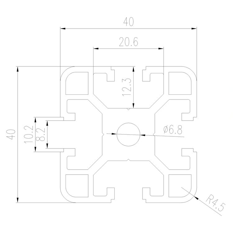 EFE8-4040B工業(yè)鋁型材尺寸圖
